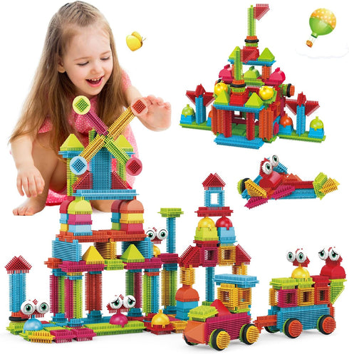 Contixo 244 pcs Bristle Shape 3D STEM Building Toys, Construction Learning Stacking