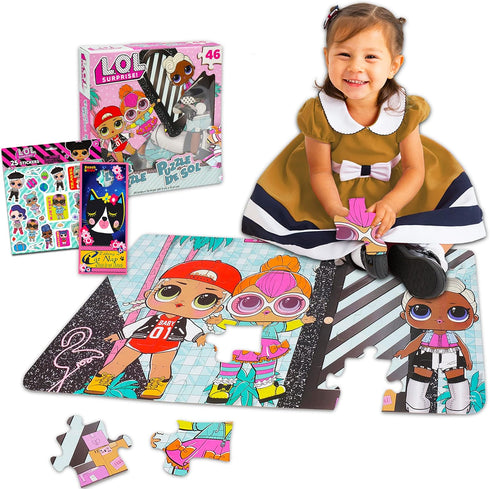 LOL Surprise Puzzle Box Bundle for Kids, 3 Foot Puzzle 46 Pieces with Reward Stickers and Cat Door Hanger