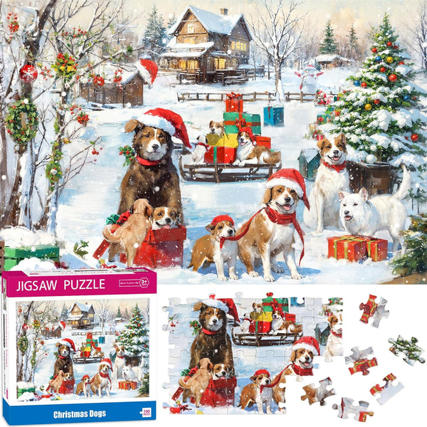 100 Piece Christmas Puzzles for Kids Ages 4-6 6-8 8-10, Christmas Dogs