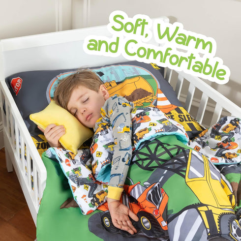 Set 4-Piece Sets Todays Kids Under Construction Toddler Bedding for Boys - Toddler Bed Comforter for Boys, Reversible