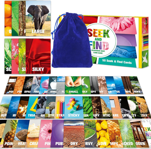 SpriteGru Seek and Find Scavenger Hunt Card Game - 50 Cards for Family & Kids Outdoor Activities
