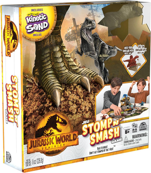 Jurassic World Dominion Stomp N’ Smash Board Game, Sensory Dinosaur Toy with Kinetic Sand, Family Game for Kids 5 & Up