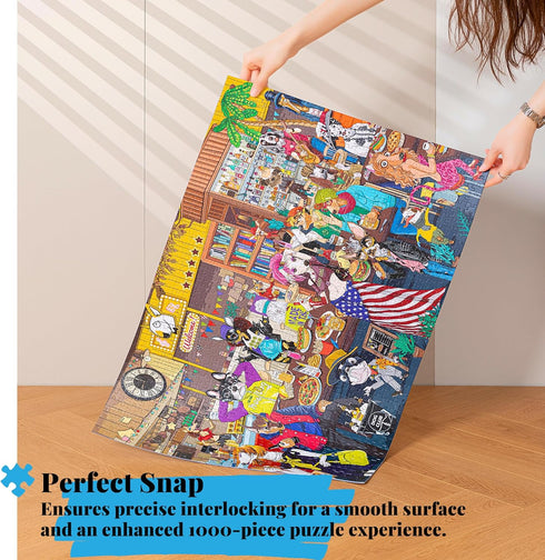 1000 Piece Jigsaw Puzzle for Adults - Dog Party Game with Sturdy Blue Cardboard, Perfect Snap 27.6x19.7 Inches