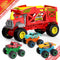 4-in-1 Monster Truck Transport Carrier Playset - Red Mover Rhino Toy Cars Hauler Set for Kids 3+