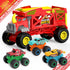 4-in-1 Monster Truck Transport Carrier Playset - Red Mover Rhino Toy Cars Hauler Set for Kids 3+