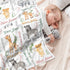 Novusopt Monogrammed Personalized Baby Blanket Safari with Name Custom Animal Receiving Blanket for Boy