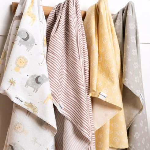 100% 30x30 Inches (Pack 4), Gerber Unisex Baby Cotton Flannel Receiving Blankets of Animals + Geos Neutral, One Size