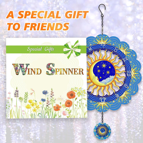 Metal Wind Spinners - Outdoor Hanging Zodiac Signs, Moon Wind Catcher, Metallic Wind Chime for Garden Decor