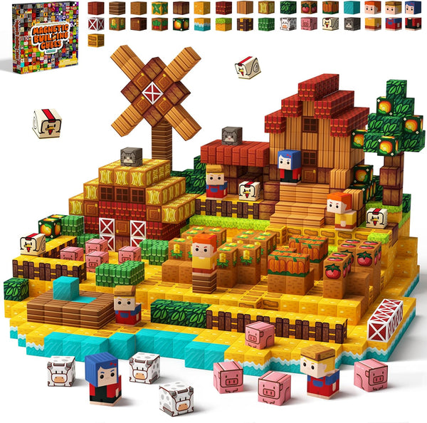 idoot 200PCS Magnetic Building Blocks Set, Farm Themed Animal Magnetic Cube STEM