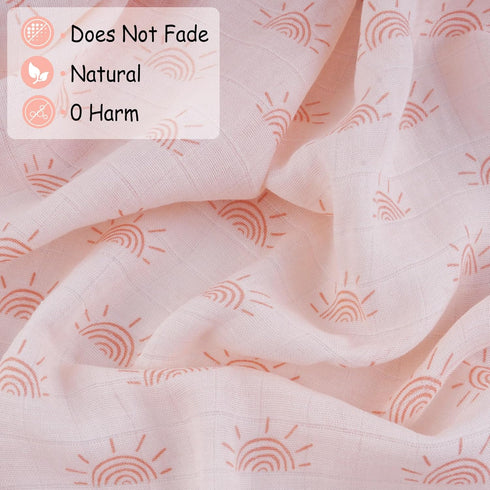 Viviland Muslin Swaddle Blankets, Breathable Baby Receiving Wraps, 2-Pack Sun, 47 x 47 inches