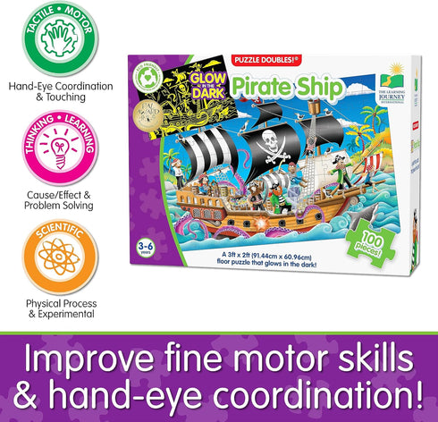 The Learning Journey Puzzle Doubles Glow In The Dark – Pirate Ship - 100 Piece Preschool Puzzle for Ages 3+
