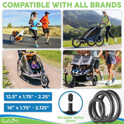 EcoEarth Inner Tube Tire Replacements, Two 16” x 1.75/2.125 & One 12.5” x 1.75/2.25 for Jogging Stroller, Compatible
