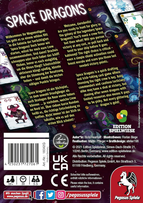 Pegasus Spiele Space Dragons Card Game - 3-5 Players - Family Game Night - 20 Minutes of Gameplay - Ages 10+ - English
