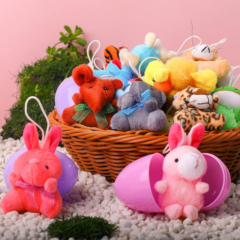 24 Pack JOYIN Prefilled Easter Eggs of Mini Stuffed Animal Plush Toys Baster Stuffer Filler for Kids Easter Egg Hunt