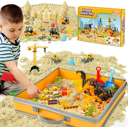 Billeeit Sand Construction Kit with Big Foldable Sandbox and 2.2lbs Moldable Sensory