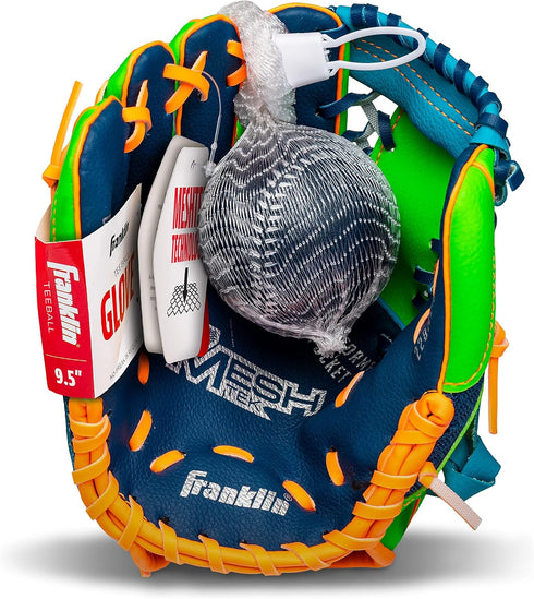 Franklin Sports Kids Baseball Glove + Foam Ball Sets - Meshtek Youth Teeball Gloves for Kids, 9.5"