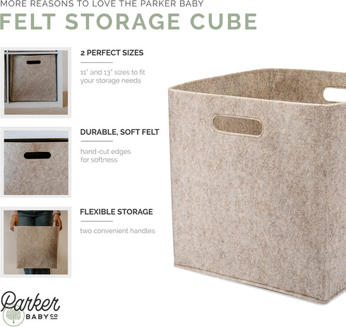 Parker Baby Felt Foldable Storage Cube Bin, 11 Inch Nursery Cubby Storage Bin for Closet Organizers and Toy Storage -