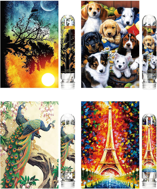 Mini Jigsaw Puzzles for Adults (4 Packs) Double-Sided Puzzle with Reference Blueprint,