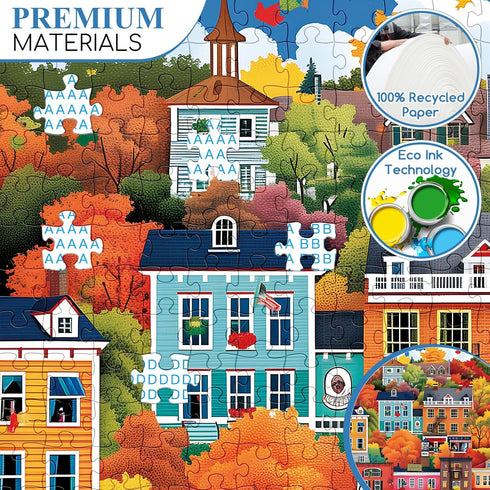 VoYouTwo 500 500 Piece Puzzle for Adults | Town in Autumn Street Puzzle | Recycled Cardboard Fall City Landscape Jigsaw