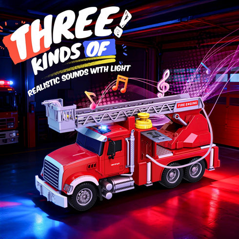 1:12 3, 4, 5, 6, 7 SMILESSKIDDO Fire Truck Toy - Large Friction Powered Fire Rescue Truck with Water Pump, Extendable