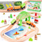 Wooden Train Set 61-Piece for Toddlers Kids Ages 3-8, Double-Sided Expandable Train