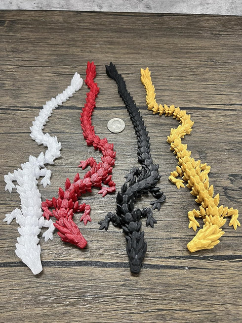 MunnyGrubbers 4 Pack Small 12" Crystal Dragon Fidget Toy, 3D Printed Flexible Articulating Dragon Collectible