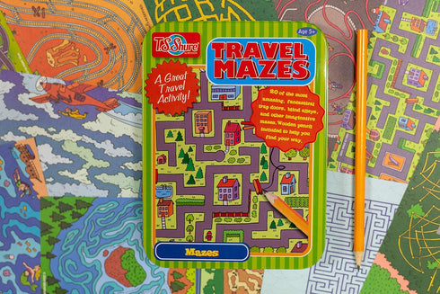 Bendon TS Shure Travel Games Mazes Mini Activity Tin, 20 Illustrated Activity Sheets and Pencil