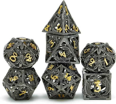 DND Dice Set, Metal Polyhedral Dice Gift for Role Playing, D20 Hollow Dice Set for DND RPG MTG Table Games