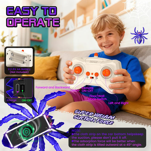 360Rotating 3-12 Wall Climbing Spider, Remote Control Robot Toys, Climbing Walls & Ceilings, RC Stunt Crawler with LED