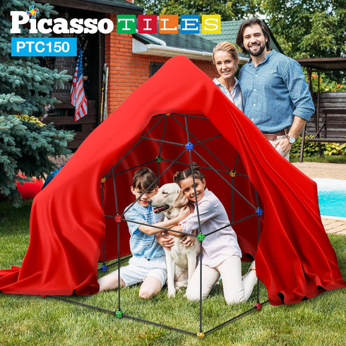 PicassoTiles Kids Fort Building Kit - 150 Piece Indoor and Outdoor Toy Set for STEM Learning and Pretend Play