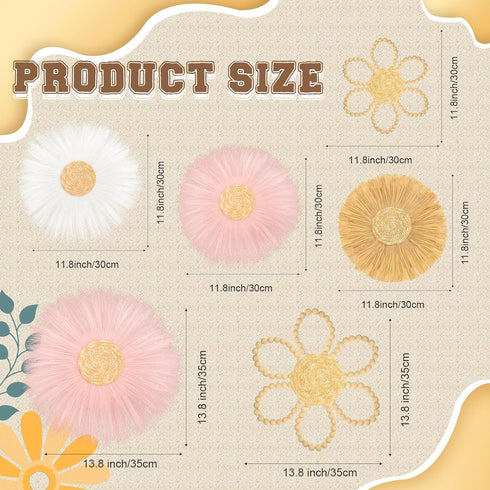 6 Soaoo Pcs Boho Nursery Decor for Girl Daisy Flower Woven Macrame Wall Hanging Bohemian Nursery Wall Decor Flowers