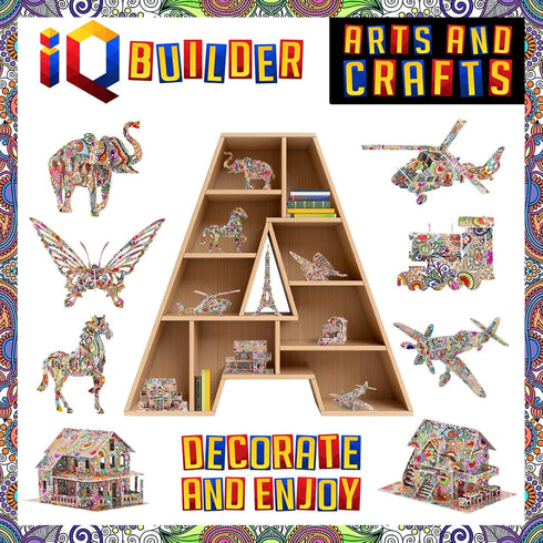 12 3D Set IQ BUILDER | Fun Creative DIY Arts and Crafts KIT | Best Toy Gift for Girls and Boys Age Year Old |