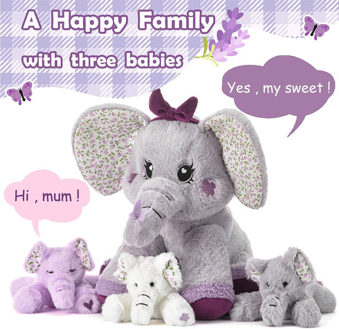 Mommy 13" Set Elephant Stuffed Animal Mom and Baby Plush Toy, Cute Small Soft Mama Family Toys with Mini Little