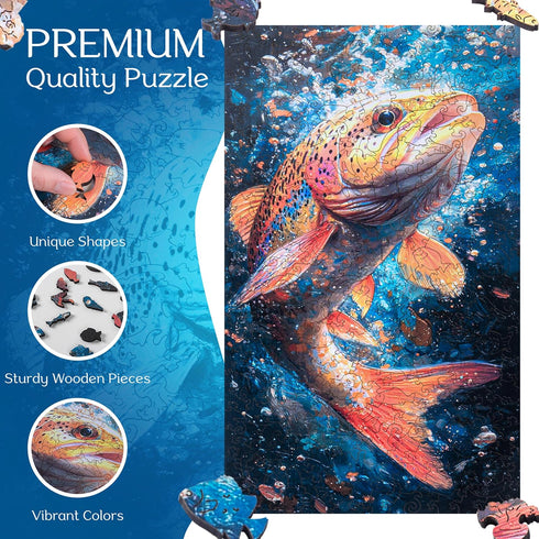 ESTROSO 300 8.9x17.7 Inch Magical Wooden Puzzle for Adults with Beautiful Rainbow Trout Fish Design - Piece Each Luxury