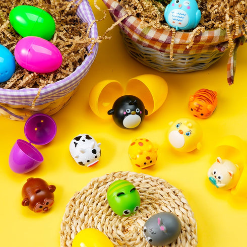 12 JOYIN Pcs Prefilled Easter Eggs with Toys, Plastic Easter Eggs with Animal Cars for Kids Gift, Basket Stuffers