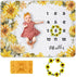 Sunflower Baby Monthly Milestone Blanket, Floral Newborns Month Blanket Gift with Wreath & Headband