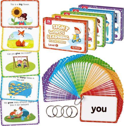 Coogam Sight Words Educational Flashcards - 220 Dolch Sightwords Game with Pictures