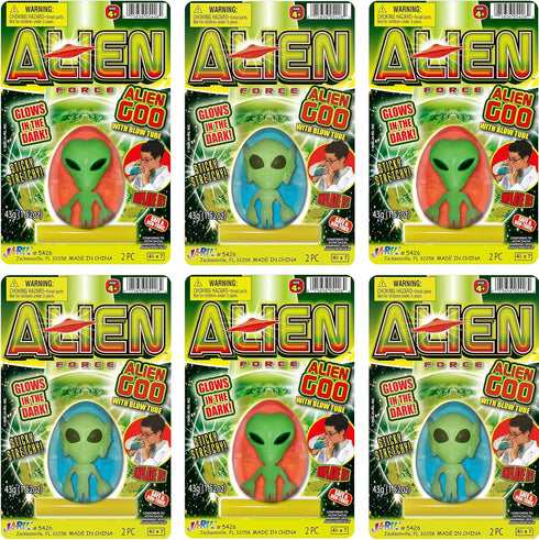 JA-RU Inflatable Glow in The Dark Egg - Slime & Alien Figure (6 Packs) - Neon Gooey Fidget Toy Slime Kit for Sensory