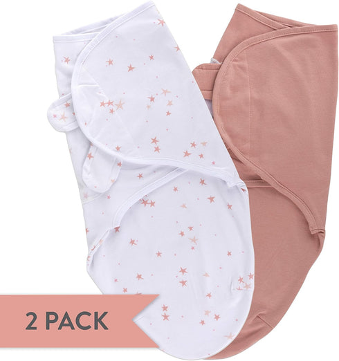 Ely's & Co. Adjustable Swaddles for Newborn, Baby Swaddles 0-3 Months, 2 Pack (Dusty Rose and Mauve Pink Star)
