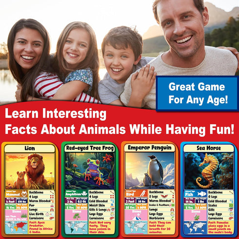 THINK2MASTER Animal Kingdom Info Quest Educational Card Game - Fun Learning for Kids, 2-12 Players, Age 6+, Classroom,