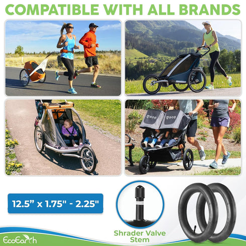 EcoEarth 12.5” x 1.75/2.25 Inner Tube Tire Replacements (2 Pack) for Kids Bike & Jogging Stroller, All Brands Compatible