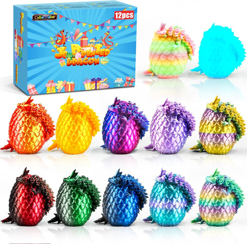12PCS 3D Printed Dragon Eggs with Dragons Inside, Articulated Fidget Toys Set,