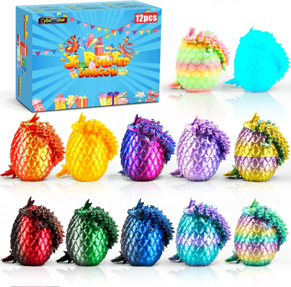 12PCS 3D Printed Dragon Eggs with Dragons Inside, Articulated Fidget Toys Set,