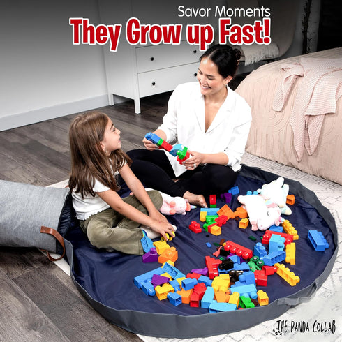 The Panda Collab Toy Storage Basket and Playmat - Large Toy Blanket Storage Mat with Zippers - Slide Away Canvas Bag