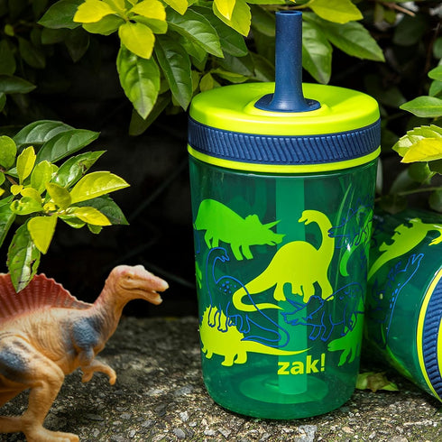 Zak Designs Kelso 15 oz Tumbler Set, Dino Camo, Leak-Proof Lid with Straw, Kids Cup Bundle