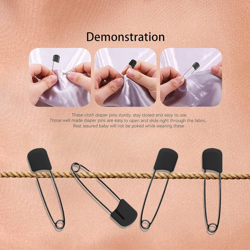 Lxnoap 10-Pack Stainless Steel Baby Safety Pins (Black)