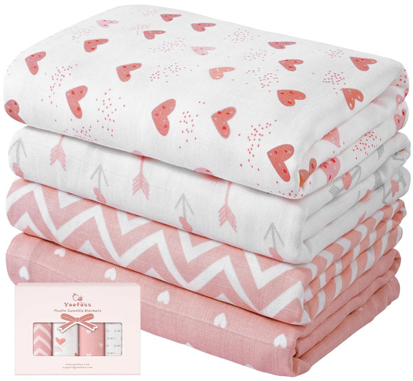 Yoofoss Muslin Swaddle Blankets, Organic Baby Blankets, 47 x 47 Inches Receiving