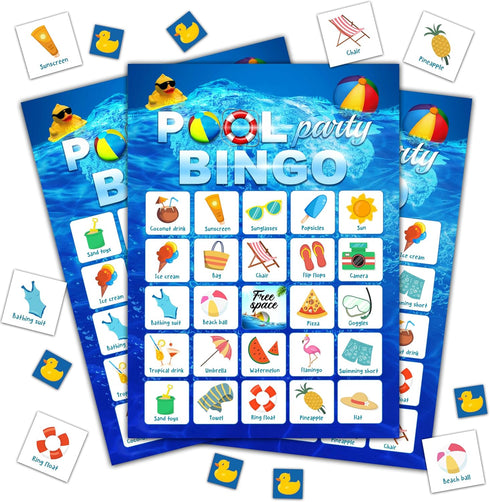 Summer Bingo Game, Pool Party Bingo Cards for Adults, Birthday and Beach Party Favors, 24 Players Bingo Game