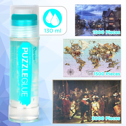 Pack 2 1000/1500/3000 130ml X2 Darice Jigsaw Puzzle Glue Clear, Easy-On Applicator Head, Quick-Drying of Non-Toxic