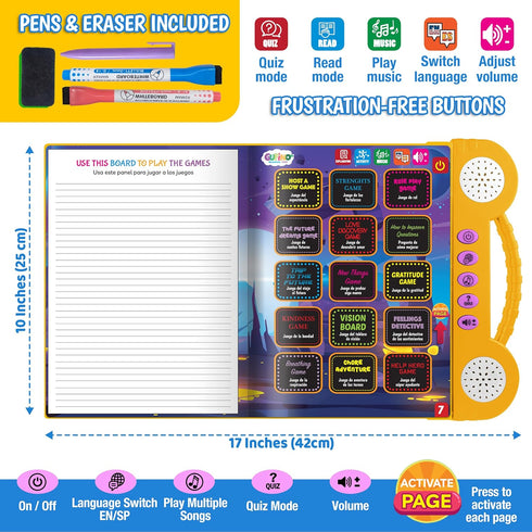 3-5 Interactive Bilingual Toy | Talking Busy Book for Toddlers | Spanish Workbook with Dry Erase Activities | Preschool